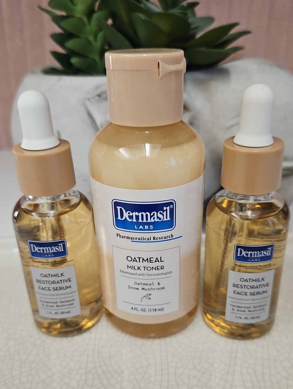 Dermasil OATMEAL Toner & OATMILK RESTORATIVE FACE SERUM  3-PC SET